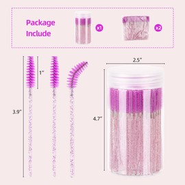 300 Pcs Disposable Eyelash Brush with 1 Container, Crystal Eyebrow Spoolies Brush Mascara Wands Makeup Brushes Applicators Kits for Eyelash Extensions (Purple)