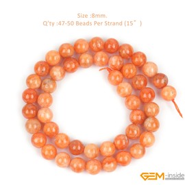 GEM-Inside - abalorio redondas de calcspo de color naranja natural de grado AA de 8 mm, piedras semipreciosas de piedra preciosa para pulsera, collar, joyería, hebra de 15 pulgadas