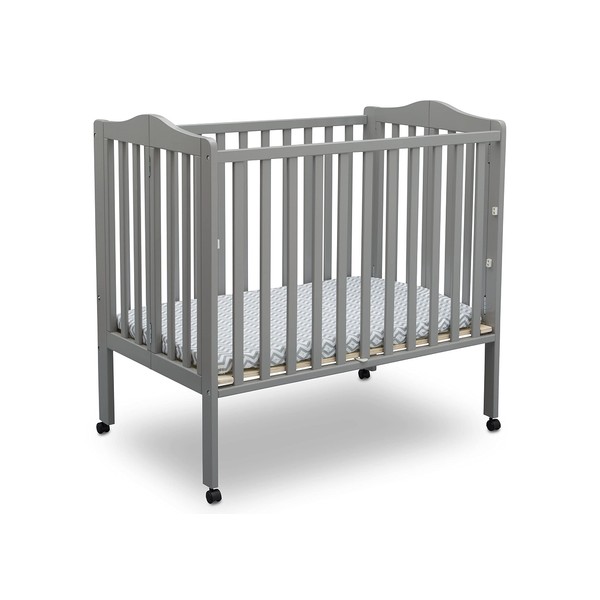 Delta Children Folding Portable Mini Baby Crib with 1.5-inch Mattress - Greenguard Gold Certified, Grey