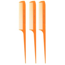 Allegro Combs 441 Rat Tail Combs Braiding Parting Fine Teeth Rattail Set For Hair Styling For Hair Coloring 3 Units (Neon Orange)