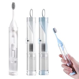 2Pcs Travel Toothbrushes Kit Fold Size Toothbrushes Toothpaste Container, Including 2 Cleaner Head Soft Bristles for Travel, Camping, School, Business Trip (Blue, White) Set de 6 piezas