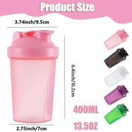 400ml Protein Shaker Bottle Shaker Cups Mixer BPA Free Gym Shaker Bottle Leakproof Mini Water Bottle With Steel Mixing Ball for Fitness Sports and Travel for Men and Women - Pink