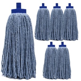 Kleen Handler Wet Mop Replacement Head – Heavy Duty Cotton Blend, Screw-On Mop Refills with Plastic Socket, Fits Standard Threaded Handles, Commercial Cut-End Mop for Home or Business, Pack of 6