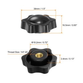 QUARKZMAN Star Knobs 1/4-20 Thread Female 38 mm Head Plastic Screw Knobs with Brass Insert, Black Clamping Handles with Thread Pack of 10