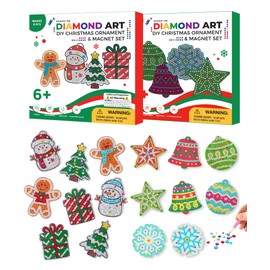 Little Jupiter DIY Magnet & Diamond Art Christmas Ornaments for Kids Set Bundle - Makes 16pcs - Christmas Crafts for Kids - Diamond Art Kits for Kids - Kids Diamond Art Kits - Christmas Ornament Kits