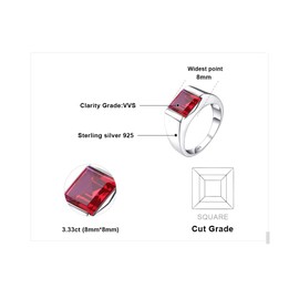 JewelryPalace Men's Square 3.3ct Created Red Ruby Engagement Ring, 14K White Gold Plated 925 Sterling Silver Promise Rings, Fashion Gemstone Jewelry Gift For Men 11