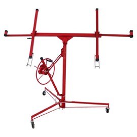 Drywall Lift 11' Drywall Panel Hoist Construction Rolling Caster Wheel Lockable Tool Jack Lifter Jack Drywall Lift Construction Tools (Red) (11 in.)