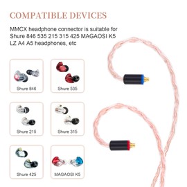 8 Core SE215 Cable Compatible with Shure SE215, SE315, SE425, SE535, SE846, AONIC 215, AONIC 3, AONIC 4, UE900, WESTONE W40, W60, B50, W80 Earphones, MMCX Headphone Cable, 4ft