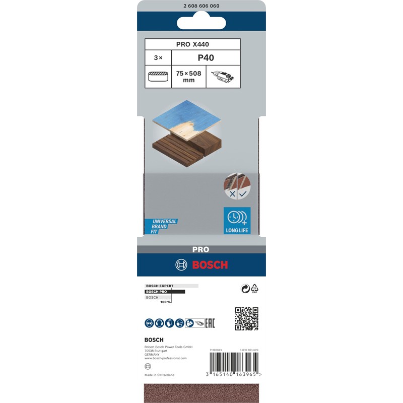 Bosch 2608606060 Sanding Belts75x508 G40, Red, 40 Grit