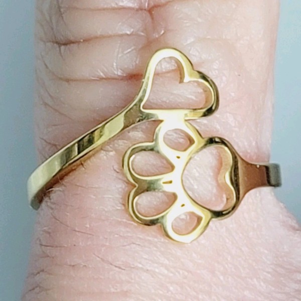 Unbranded Wrap Adjustable Fashion Ring Paw Print And Heart Gold