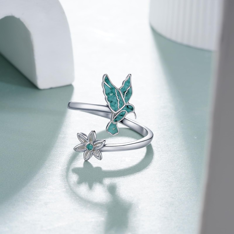 Hummingbird Ring 925 Sterling Silver Turquoise Hummingbird Jewelry for Women