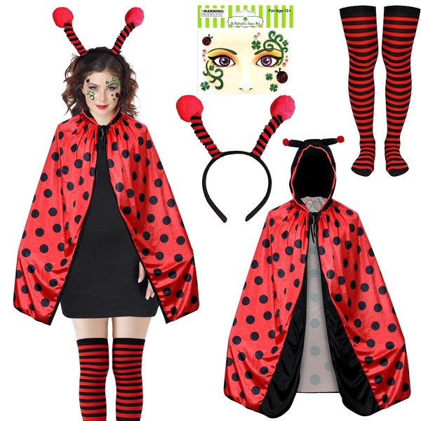 LXYYDS Women's Ladybird Costume with Cape, Headband, Leg Warmers, Tattoos,