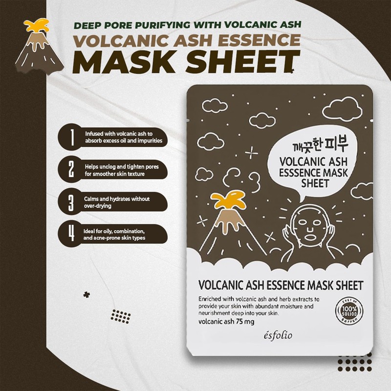 esfolio Volcanic Ash Face Mask – Deep Cleansing Korean Sheet