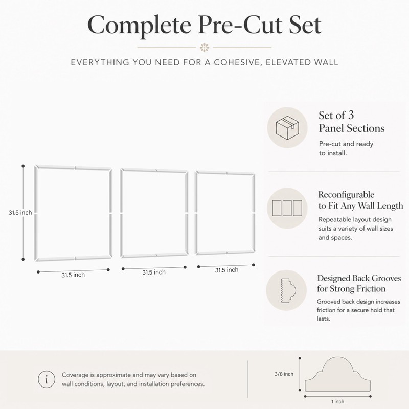 Pre-Cut Paintable Wall Molding Kit, 3 Set Accent Wall Panels