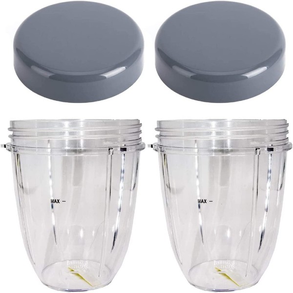 Dreld 2 Pack 18oz Cup with Flat Lid Replacement Parts Compatible with Nutribullet 600W 900W Blender Juicer (18oz)