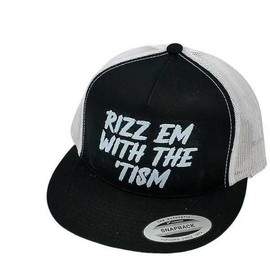 Rizz Em With The Tism Hat | Flirty Funny Comedy Humorous Accessories - Color: Black and White