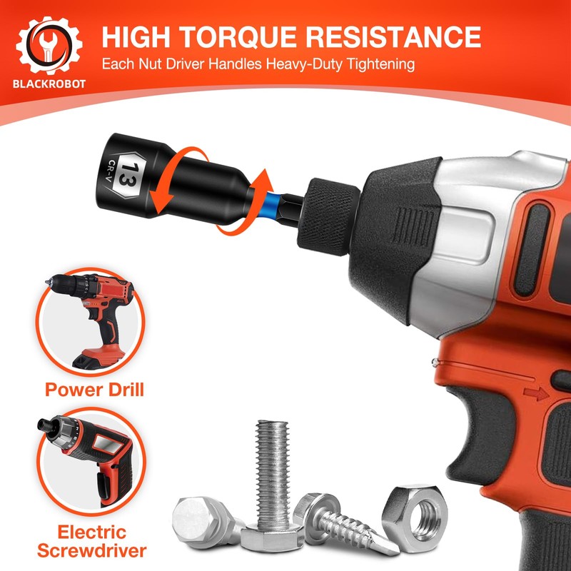 BLACKROBOT Impact Magnetic Nut Driver Set, 34-Piece Metric & SAE