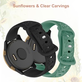 Strisinho 22mm Floral Engraved Bands Compatible with Garmin Vivoactive 4 / Venu 3 / Venu 2 45mm/Forerunner 745/265/255/255 Music, Soft Silicone Wristband Flower Pattern Sport Strap for Women Men