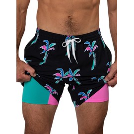 Chubbies Mens Swim Trunks 7'', Lined Classic 4-Way Stretch Mens Shorts, Board Shorts with Built-in Boxer Brief Liner, The Havana Nights, Large