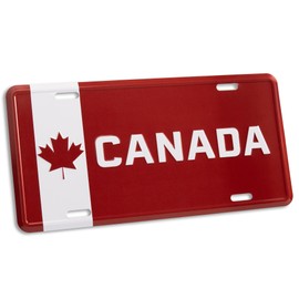 Pickwicks Canada License Plate - Metal Stamped Canadian Maple Leaf Flag Car Tag Sign, White