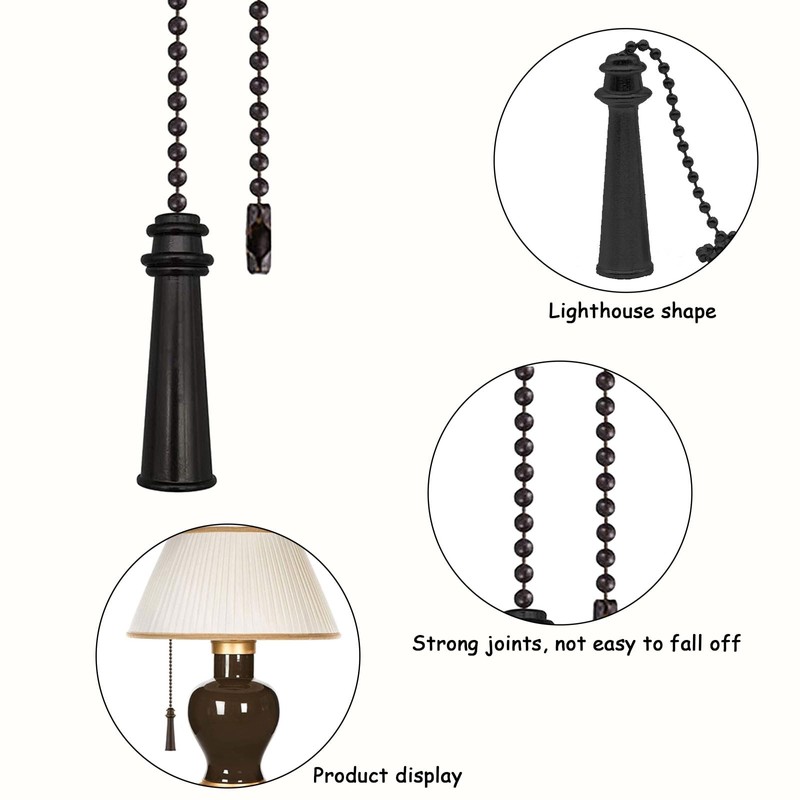 AYNKH 2 Pcs Black Retro Pull Cord Handle, Lighthouse-Shaped Cord