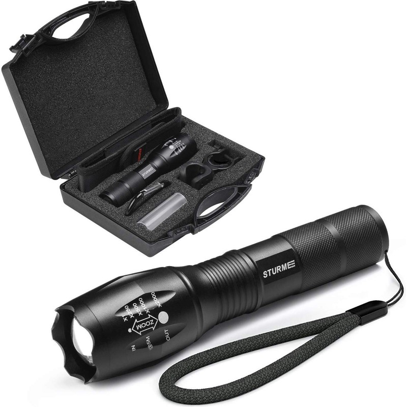 STURME LED Tactical Flashlight,5 Modes Ultra Bright Zoomable IP65 Water-Resistant