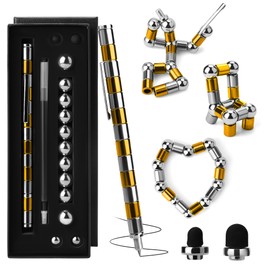 Fidget Pen, Decompression Magnet Metal Pen, Magnetic Fidget Toy Pen for Adults, Multifunctional Deformable Magnet Writing Pen, Great Stress Reliever Toy for ADHD Austism (Gold Silver)