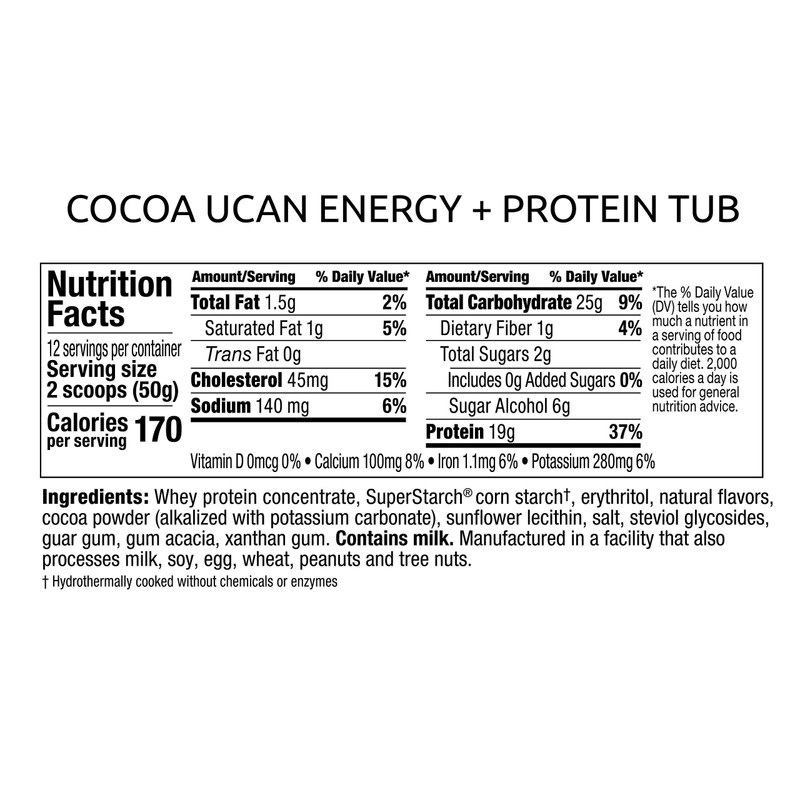 UCAN Energy + Whey Protein Powder - 19g Per Serving