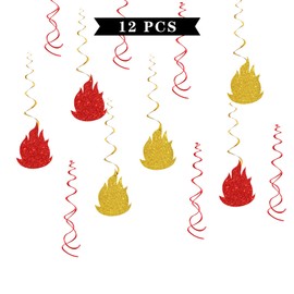 Maicaiffe Firtruck Hanging Swirl Decorations - Glitter 12 Pcs Kids Fireman Birthday Party Supplies - Fire lecture - Gender Reveal Streamers - Fire Department Party Foil Swirls Ceiling Decorations