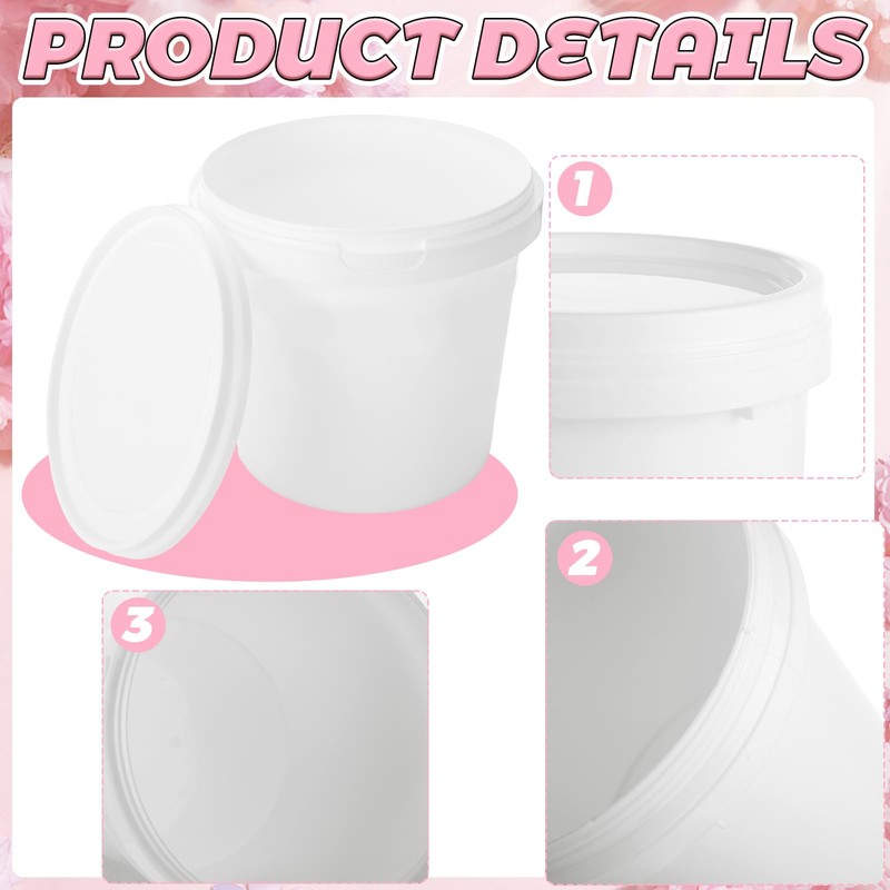 4 Pack White Plastic Pail Plastic Bucket with Lid, 1L