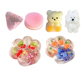 6PCS Taba Squishy Kit Set, Taba Squishy Paw & Strawberry Squishy Stress Relief Toys, Soft Taba Squishy Chick and Animal Fidget Toys for Anxiety, Cute Squeeze Gifts for Kids and Adults