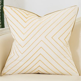 Avigers 18 x 18 Inch White Gold Striped Geometric Lines Embroidery Velvet Cushion Case Luxury Modern Throw Pillow Cover Decorative Pillow for Couch Living Room Bedroom Car 45 x 45cm