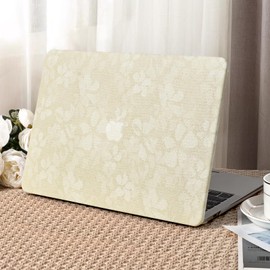 Seorsok Compatible with New MacBook Air 13.6 inch Case M4 M3 M2 2025 2024-2022 Release A3240 A2681 A3113,Leaves Printed Leather Plastic Hard Shell Case with Transparent Keyboard Cover,Beige
