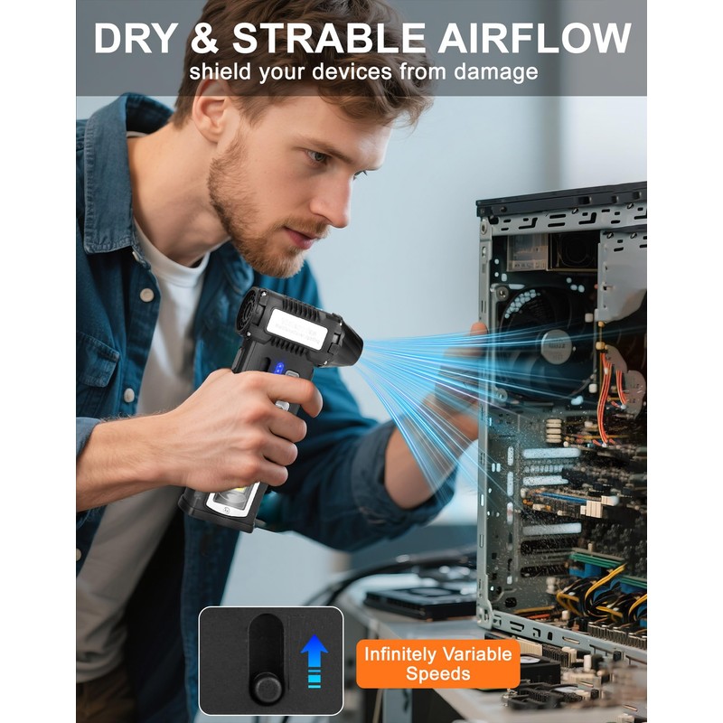 Compressed Air Duster, 130000RPM Electric Air Duster with LED Display,