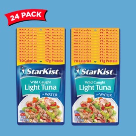 StarKist Chunk Light Tuna in Water, 2.6 oz Pouch (24 Pack) Ready to Eat Wild Caught Tuna, 17g Protein, 70 Calories Per Serving, Gluten Free, Soy Free, Kosher, Perfect for Salads, Keto Meals and Snacks