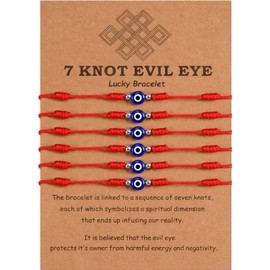 MANVEN Evil Eye Bracelet 7 Knots Red Rope Bracelets Nazar Amulet Adjustable Good Luck Friendship Bracelet Gift Set for Women Men Family Friend Parents Pack of 6, Nylon, No gemstone