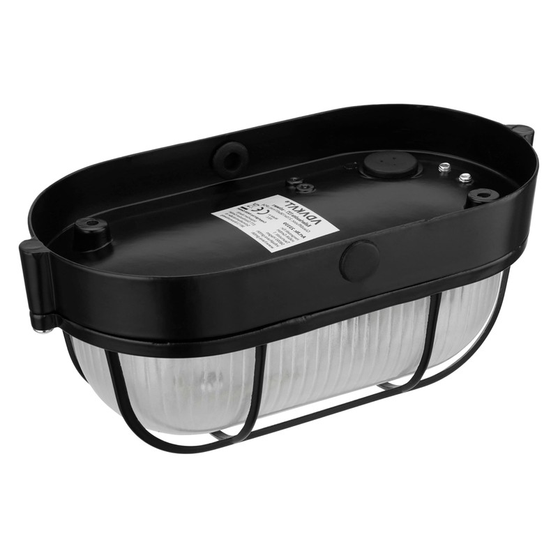 Bulkhead Aluminium Cellar Lamp E27 IP54 Black Hard Glass Max.