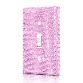 Wall Plate Light Switch Cover, Standard Size 4.50" x 2.76", Dengduoduo Silver Pink Rhinestones Bling Decorative Wall Plate Light Switch Outlet Cover for Bedroom Accessories Home Decor