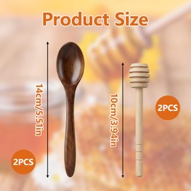 4 Pcs Wooden Honey Dipper Set, Natural Wood Honey Spoon & Honey Drizzler Stick, Reusable Honey Dippers for Jar, Tea, Coffee, Syrup & Kitchen Use