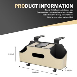 SLIMI 1 PC Car Backseat Organizer, 3 in 1 Multifunctional Double Cup Holder Tissue Box with 2 Hooks, Universal Car Seat Back Organizer, for Most Cars (Beige)