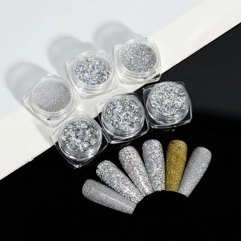 Efecto Glitter 6 Piezas Para Decorar Uñas