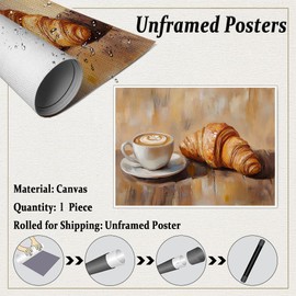 Coffee and Bread Canvas Wall Art-Vintage Kitchen Decor，Farmhouse Coffee Bar Artwork – Cozy Breakfast Print for Dining Room Bakery and Home–Ready to Hang-11x14Inch Ready to Hang (Unframed)