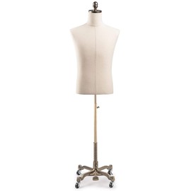 Male Display Dress Form Mannequin in Natural Canvas on Metal Rolling Base by TSC-Medium-Bronze