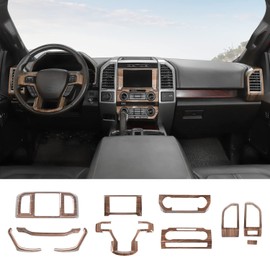 RAZPOY for F150 Interior Trim Kit, 11PCS Center Console Dashboard Trim & Navigation Panel Cover Compatible with 2015-2020 Ford F150 Interior Accessories, Wood Grain