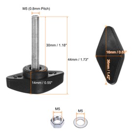 sourcing map 8pcs Tee Wing Knobs M5 x 30mm Metric Thread 36mm T Head Plastic Handles Thumb Screws Hand Clamping Threaded Stud Knob Grip Thumbscrew with Nuts Washers, Black