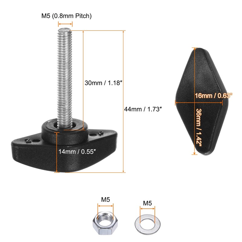 sourcing map 8pcs Tee Wing Knobs M5 x 30mm Metric
