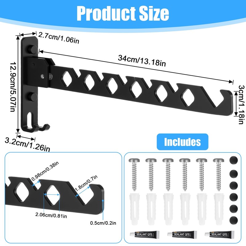 MBAIYO 3 Pack Black Wall Mount Coat Hanger Holder, Retractable