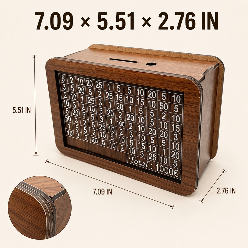 Wooden Savings Challenge Money Box – Reusable Cash Storage Piggy