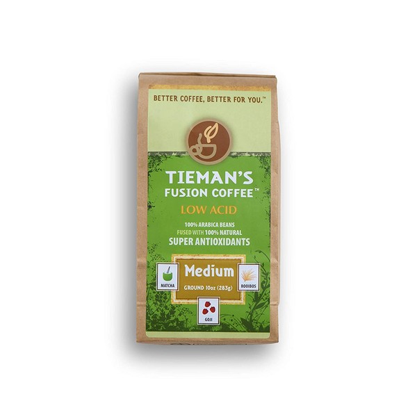 Tieman's Fusion Coffee, Low Acid Medium Roast, Ground, 10 ounce bag (pack of 6)