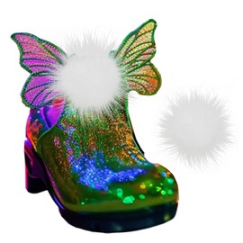 Voiiake Pom Poms Shoe Clips Compatible With Tinkerbell Shoes, 1 Pairs White Pom Poms Fluffy Faux Mink Fur Shoe Clips For Halloween Costume,Fairy Wings Halloween Cosplay Accessories For Women Girl